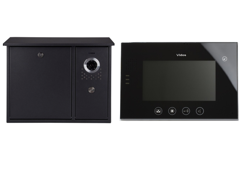 Wideodomofon VIDOS z czarną skrzynką z kamerą i głośnomówiącym monitorem S551-SKN / M670B